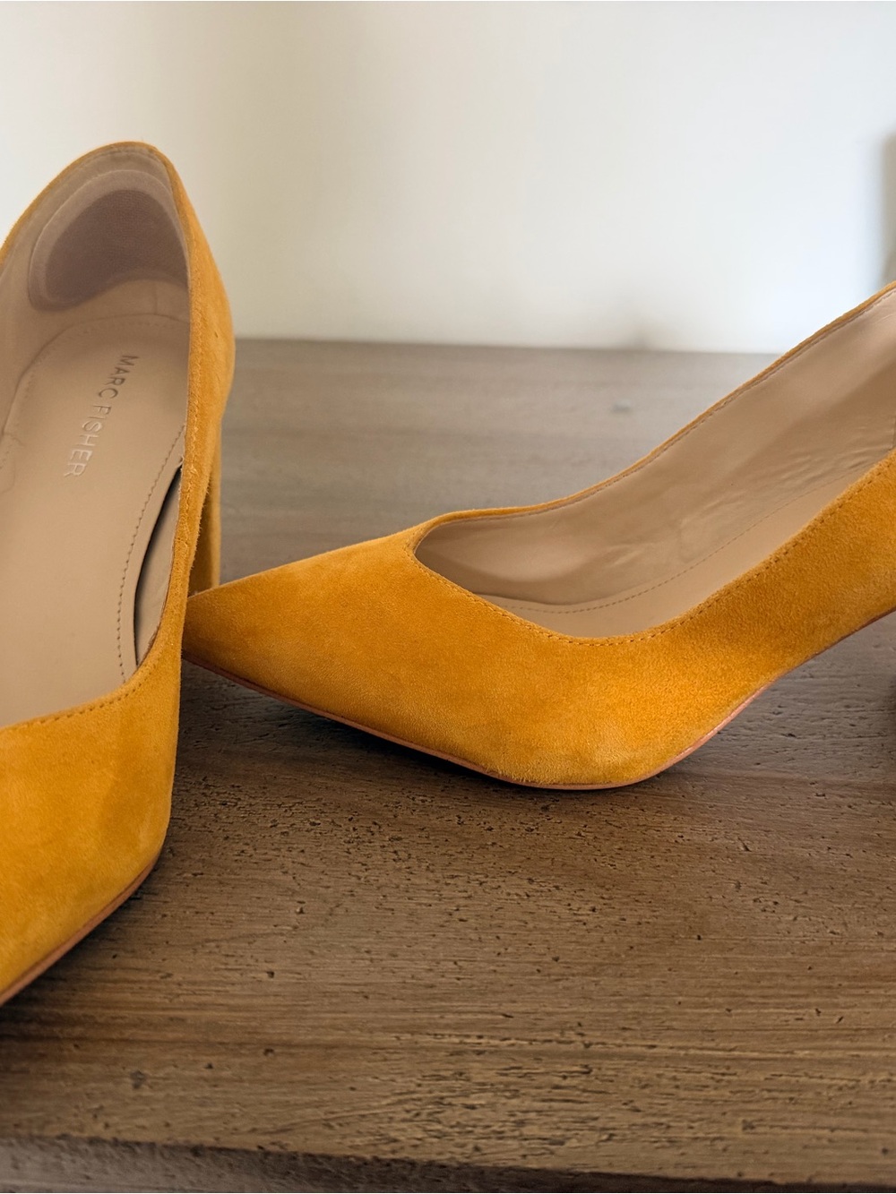 Marc Fisher Mustard Suede Pointed-Toe Pumps